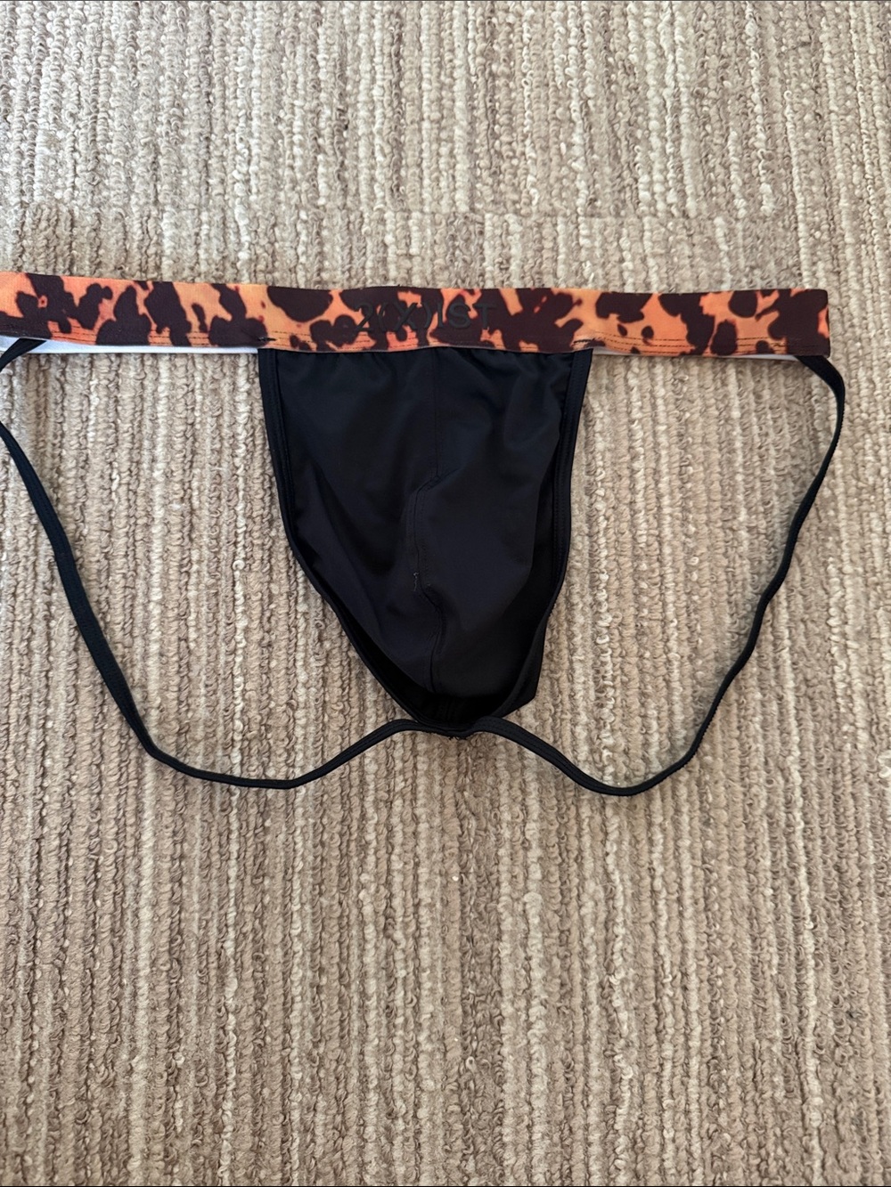 2xist Black Jockstrap with Orange Leopard Waistband